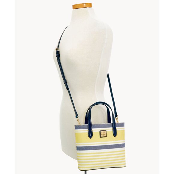 Dooney & Bourke Westerly Mini Waverly Yellow Navy White Striped Mini Tote - Picture 2 of 16